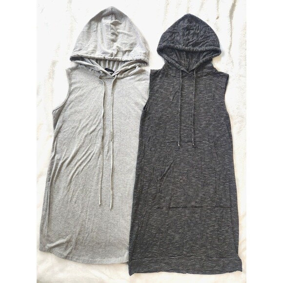 Sleeveless Hooded Tunic Tops Gray & Black Striped Size Small Lot of 2 - Picture 1 of 10